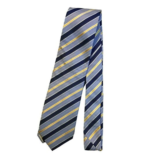 5/$10 Lucio Lamberti Blue Yellow Silk Men's Tie 60 inch - Picture 1 of 4